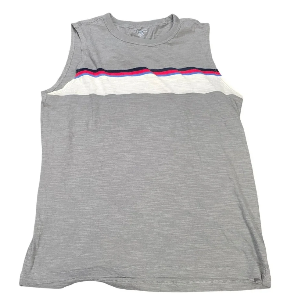 Old Navy Striped‎ Muscle Tank Top Boy's Size XL 14-16 Gray Sleeveless Shirt